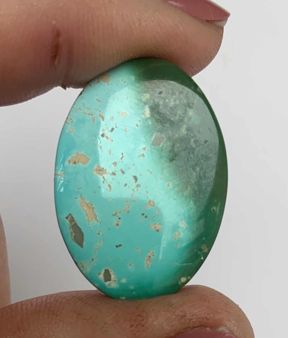 Beautiful Royston Turquoise Two Tone Green Large Oval Cabochon #R12