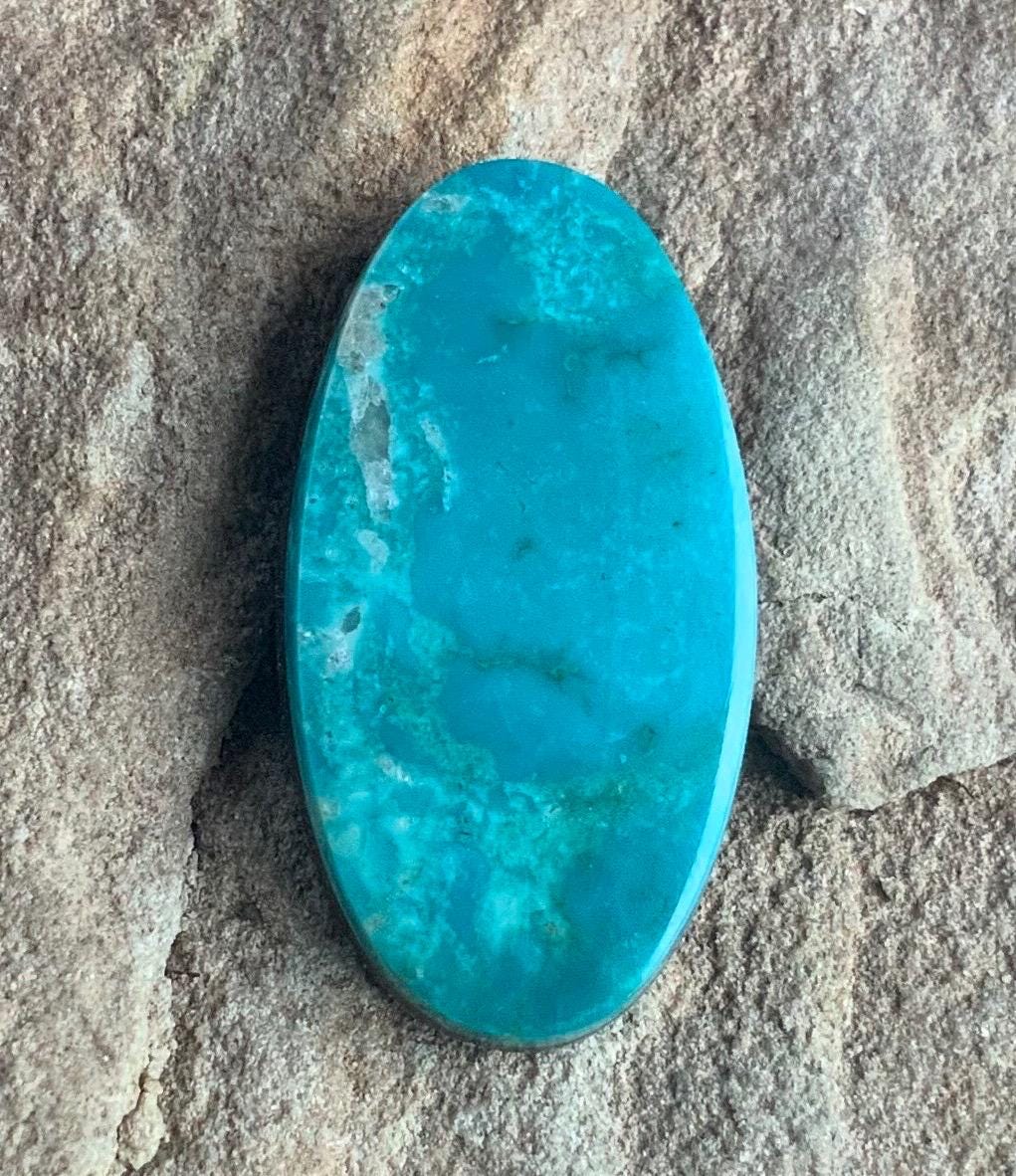 Beautiful Turquoise Mountain Turquoise Oval Cabochon With Quartz Inclusions