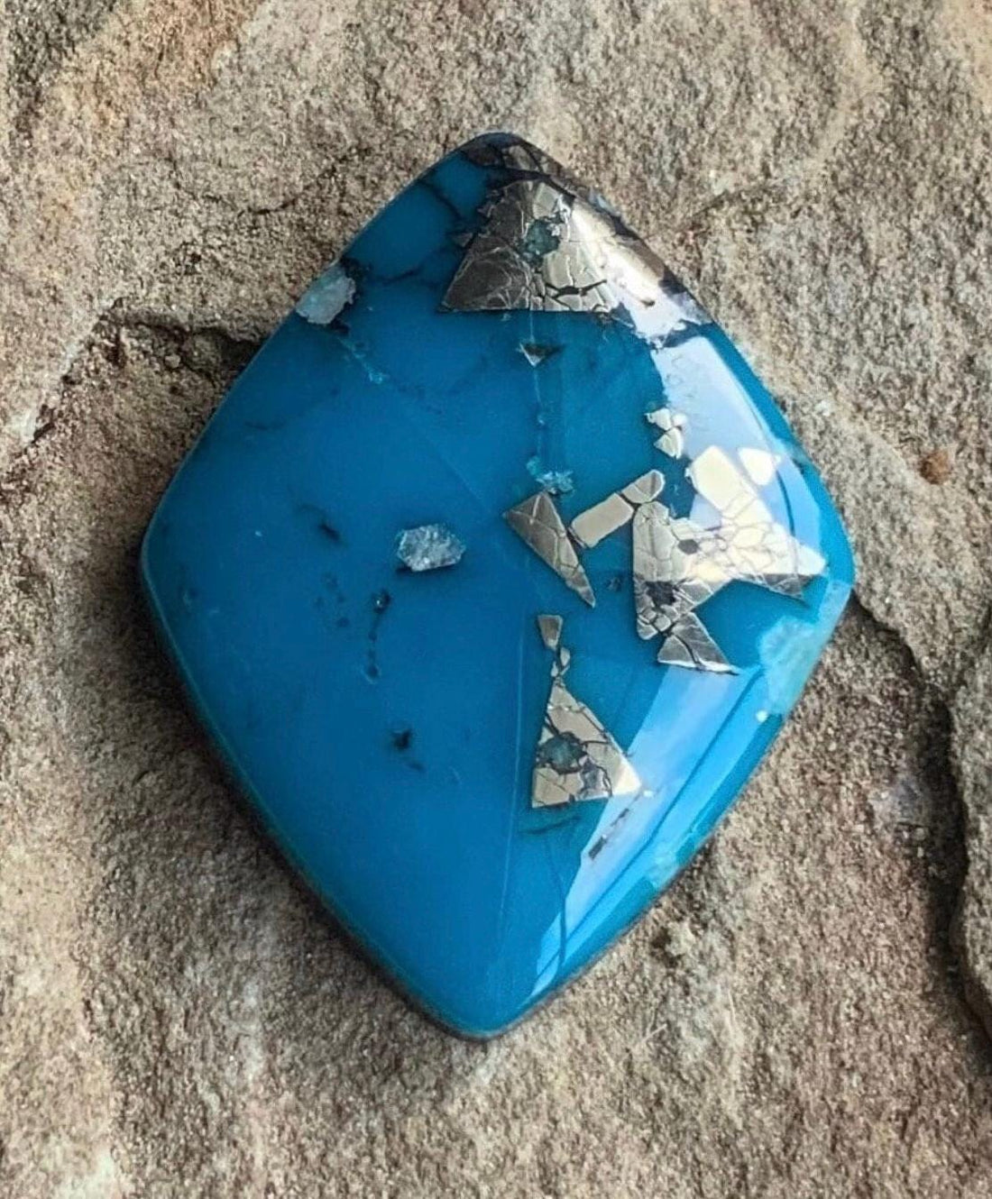 Large High Grade Ithaca Peak Turquoise Cabochon with Pyrite IP258