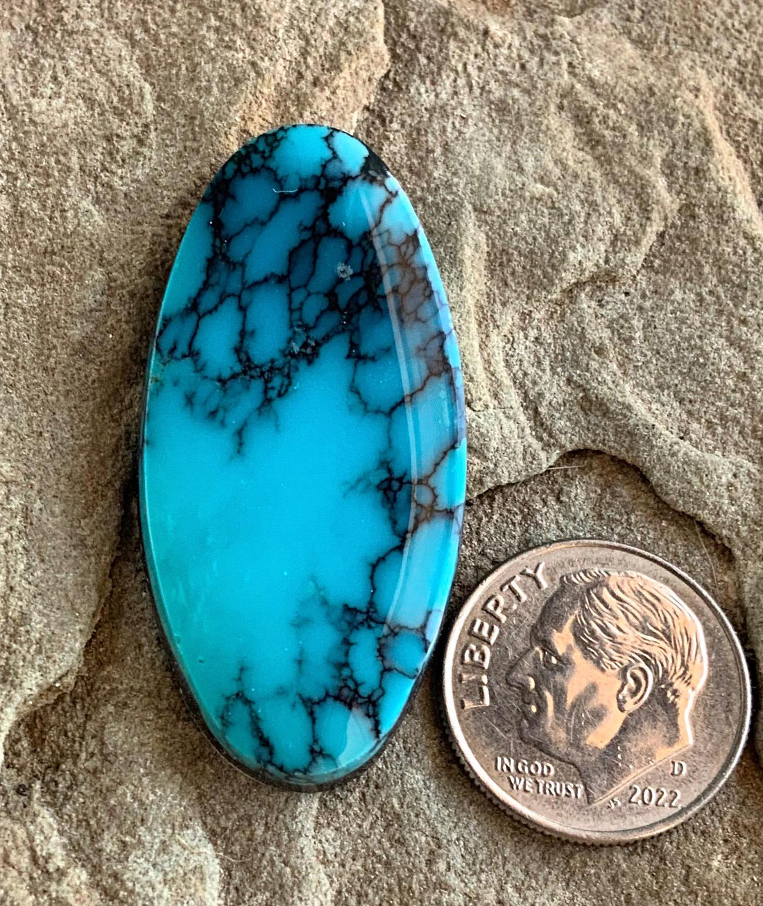 High Grade Cloud Mountain Turquoise Long Oval Cabochon