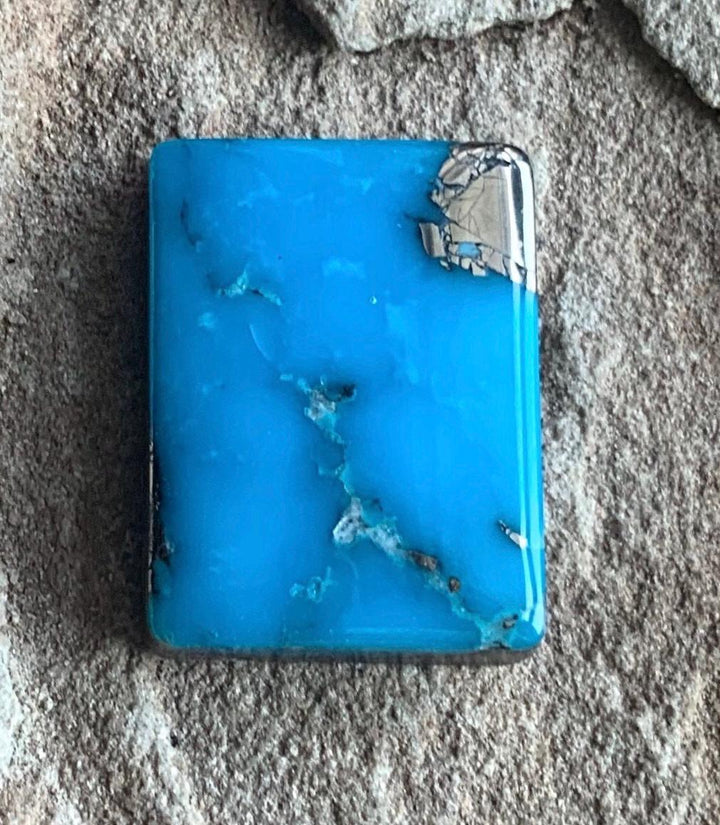 Beautiful Blue High Grade Ithaca Peak Turquoise Rectangle Cabochon With Silver Pyrite P143