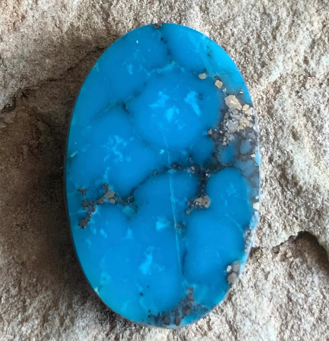 Ithaca Peak Turquoise High Grade Oval Cabochon With Silver Pyrite #105