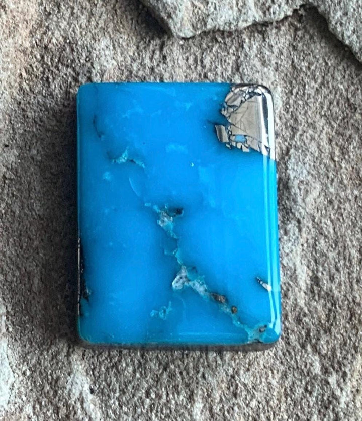 Beautiful Blue High Grade Ithaca Peak Turquoise Rectangle Cabochon With Silver Pyrite P143