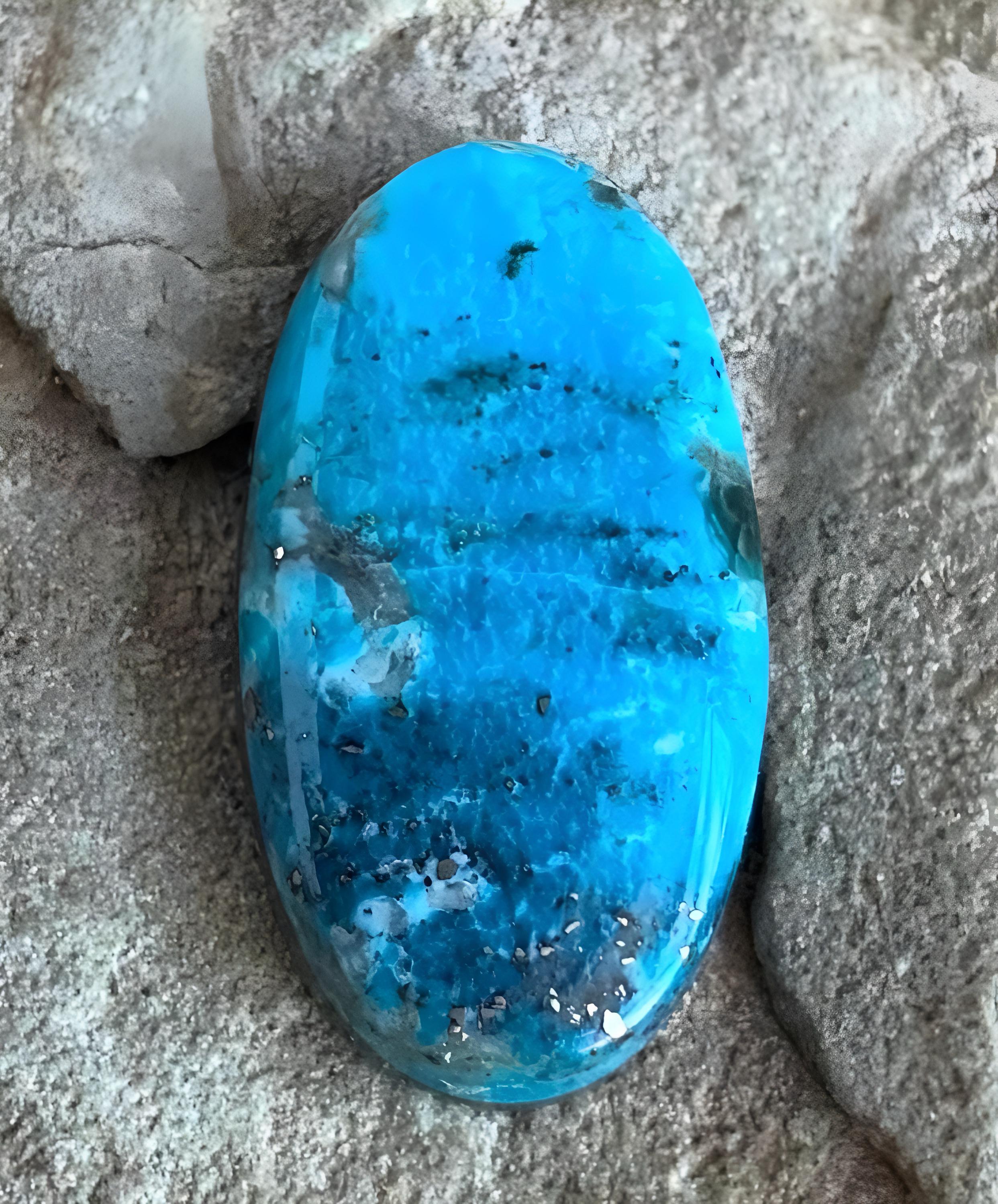 Beautiful Ithaca Peak Turquoise Oval Cabochon With Silver Pyrite and Quartz Inclusion-Arizona Gemstone #IP154