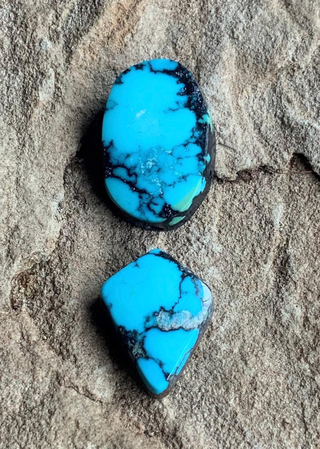 Cloud Mountain or Yungai Turquoise Cabochon Set of Two