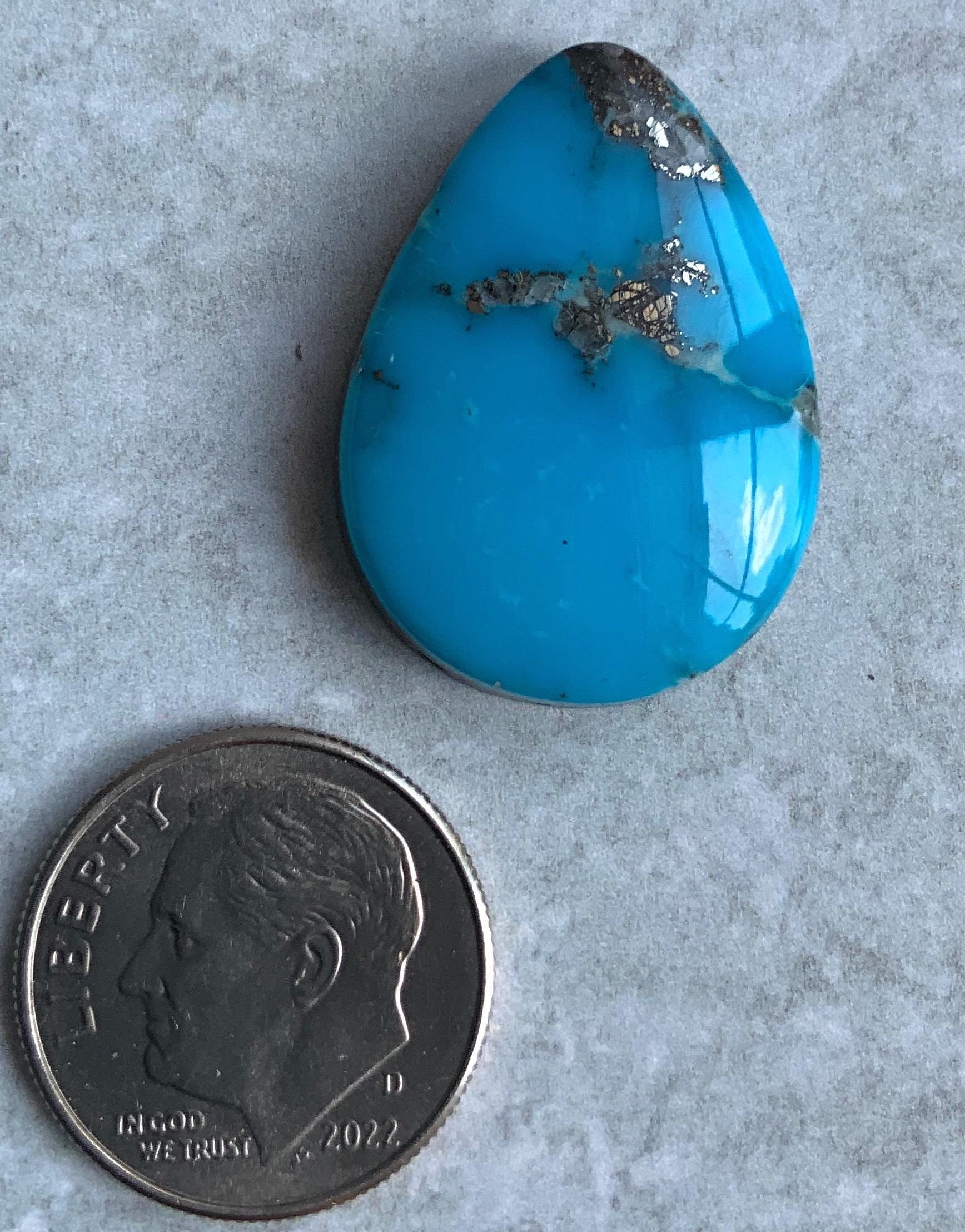 Ithaca Peak Turquoise High Grade Teardrop Cabochon With Pyrite #110