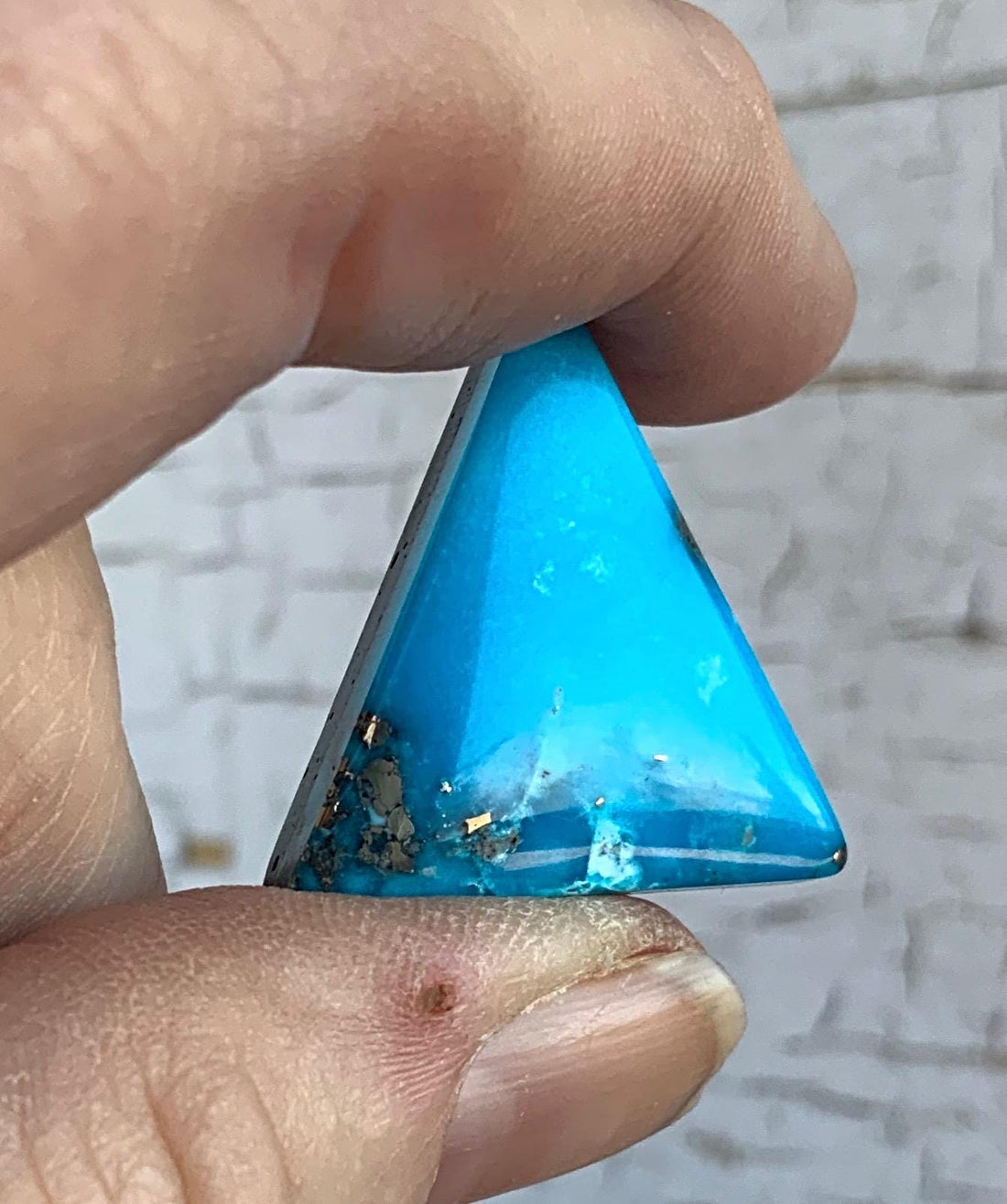 Beautiful Ithaca Peak Turquoise Blue High Grade Triangle Cabochon With Pyrite