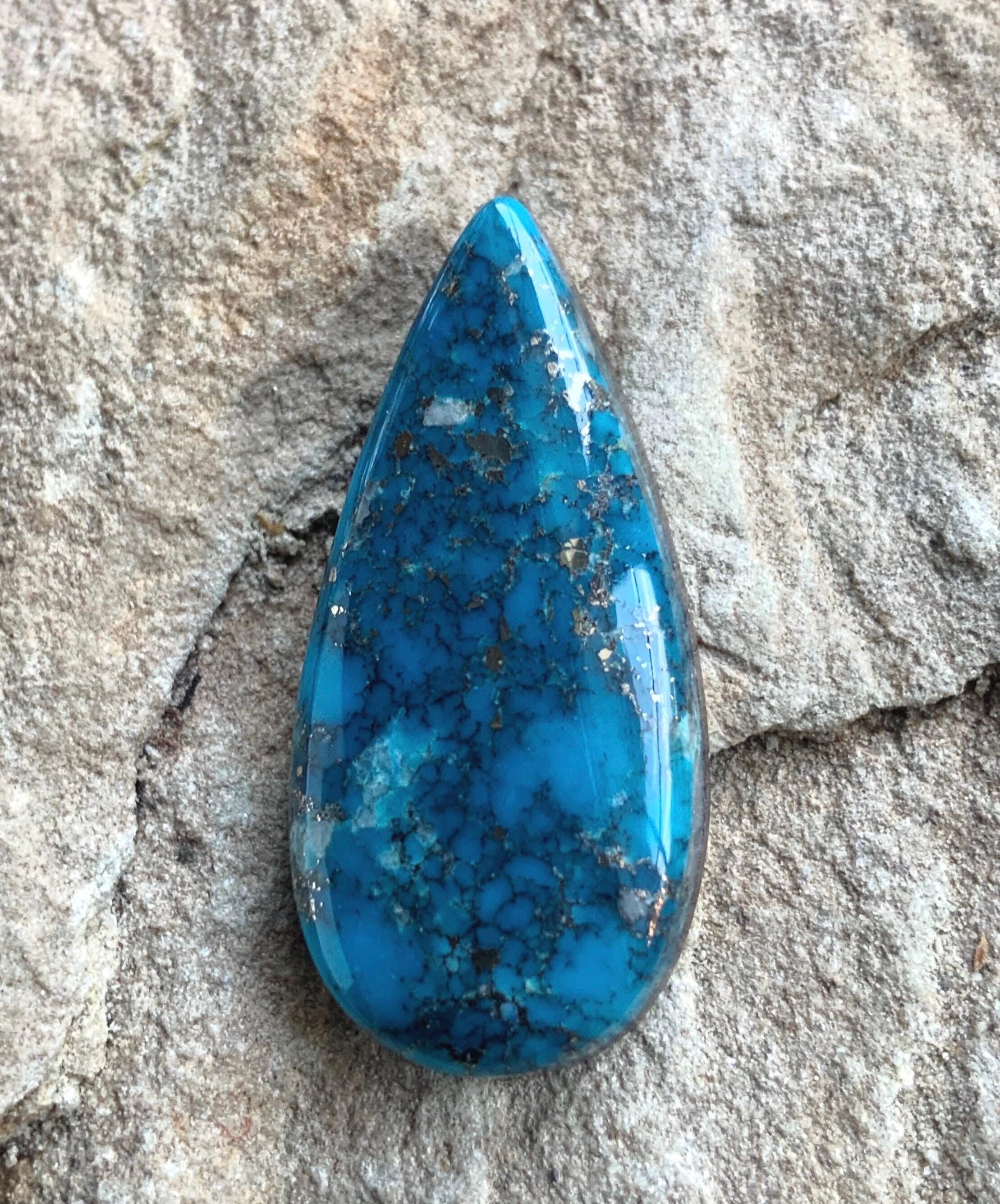 Beautiful High Grade Ithaca Peak Turquoise Teardrop Cabochon With Silver Pyrite & Quartz Inclusions