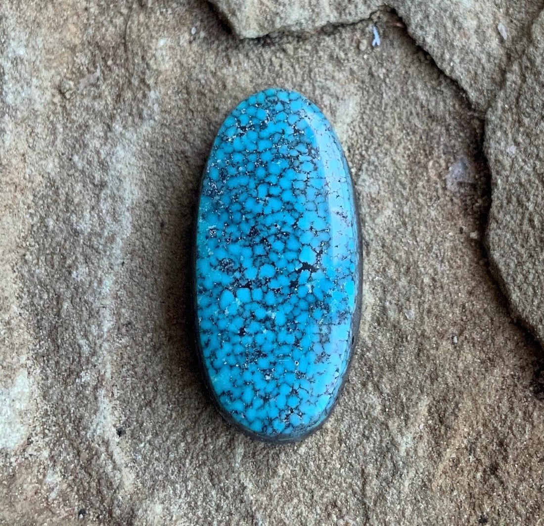 High Grade Black Web Kingman Turquoise Cabochon