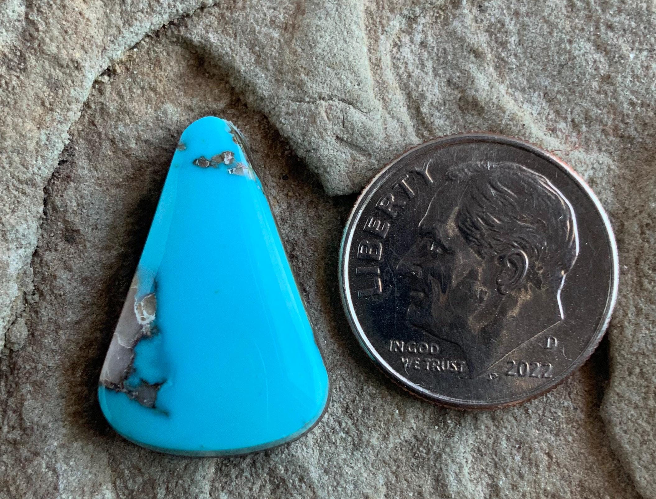 Ithaca Peak Turquoise Blue High Grade Triangle Cabochon With Pyrite and Quartz Inclusions