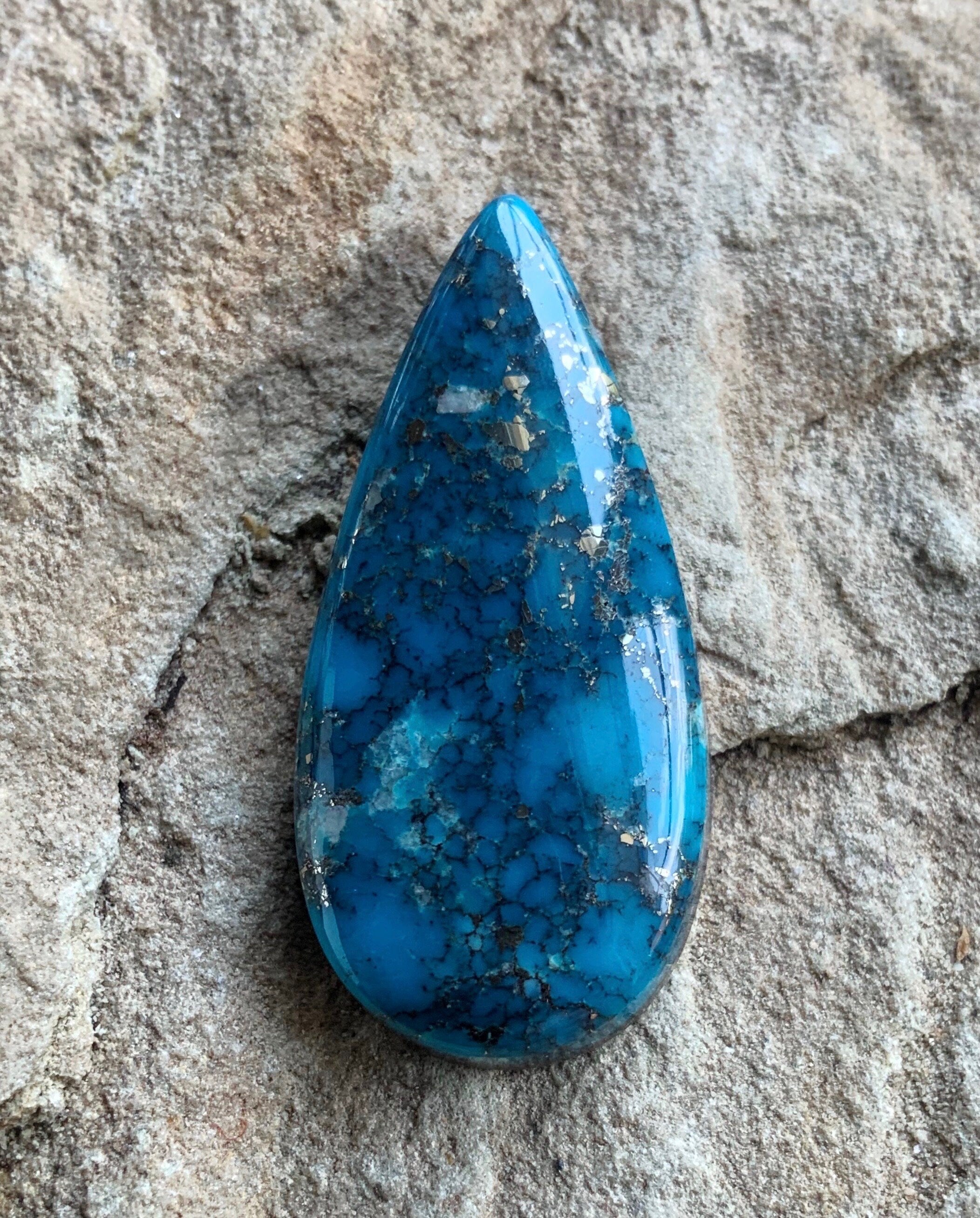 Beautiful High Grade Ithaca Peak Turquoise Teardrop Cabochon With Silver Pyrite & Quartz Inclusions