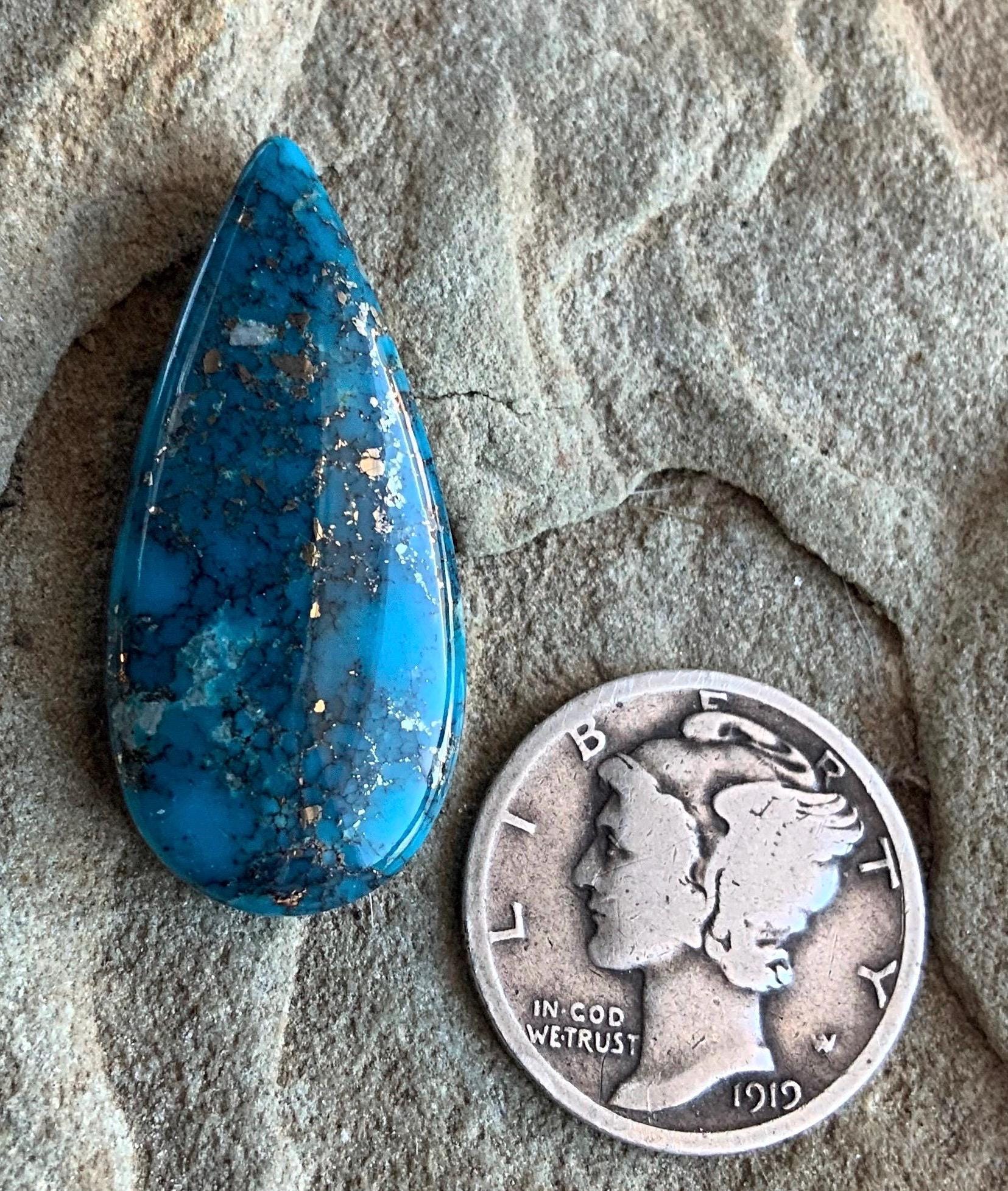 Beautiful High Grade Ithaca Peak Turquoise Teardrop Cabochon With Silver Pyrite & Quartz Inclusions