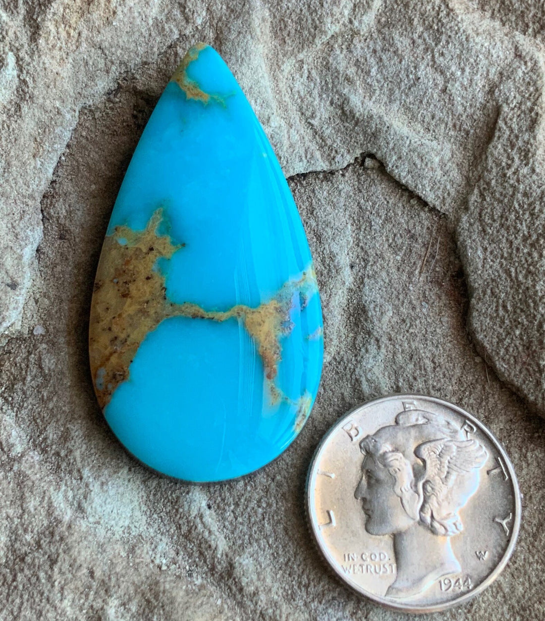 Natural Royston Turquoise Blue Teardrop Cabochon-Nevada Gemstone #R98
