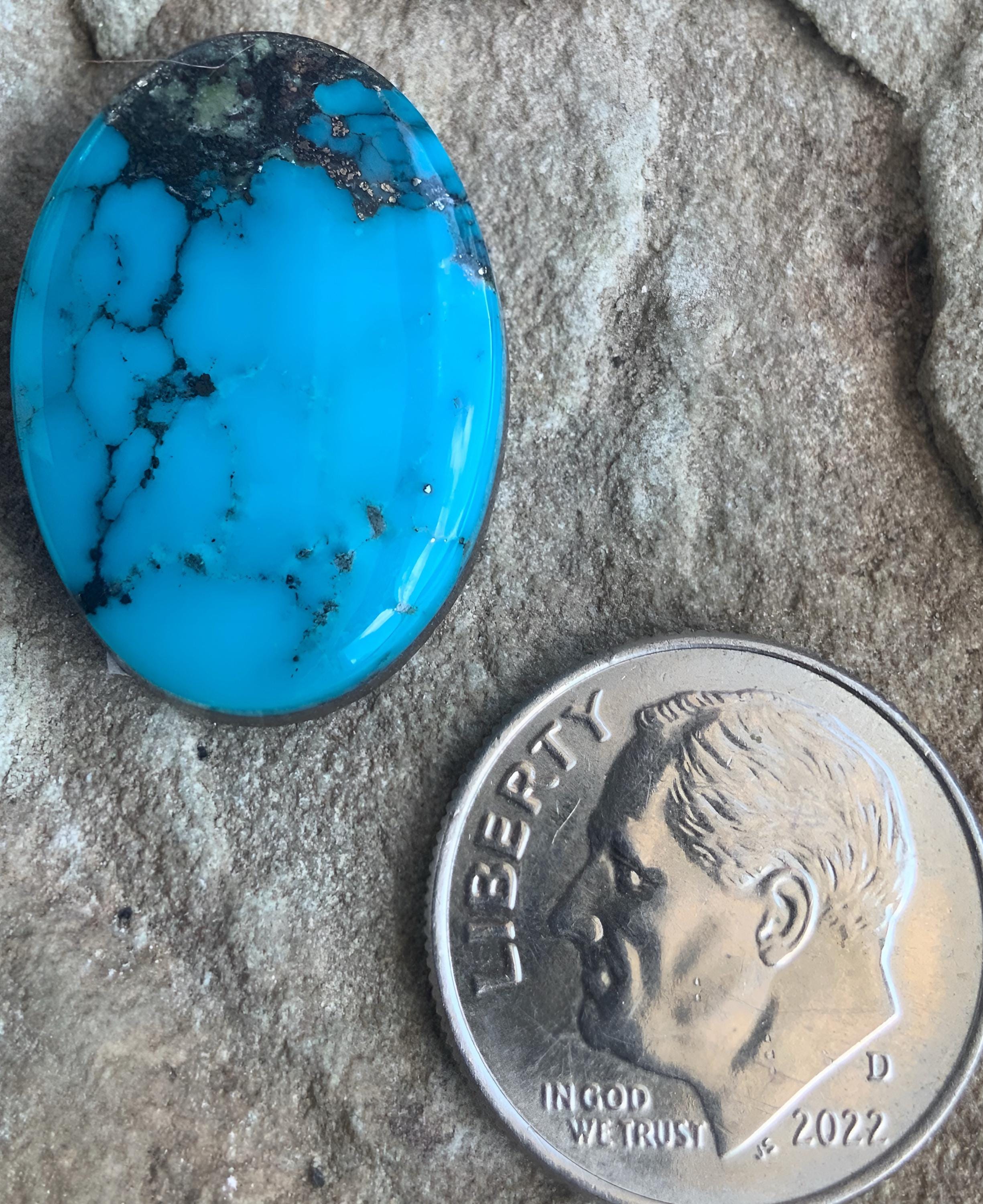 Ithaca Peak Turquoise High Grade Oval Cabochon With Silver Pyrite & Quartz Inclusions #IP102