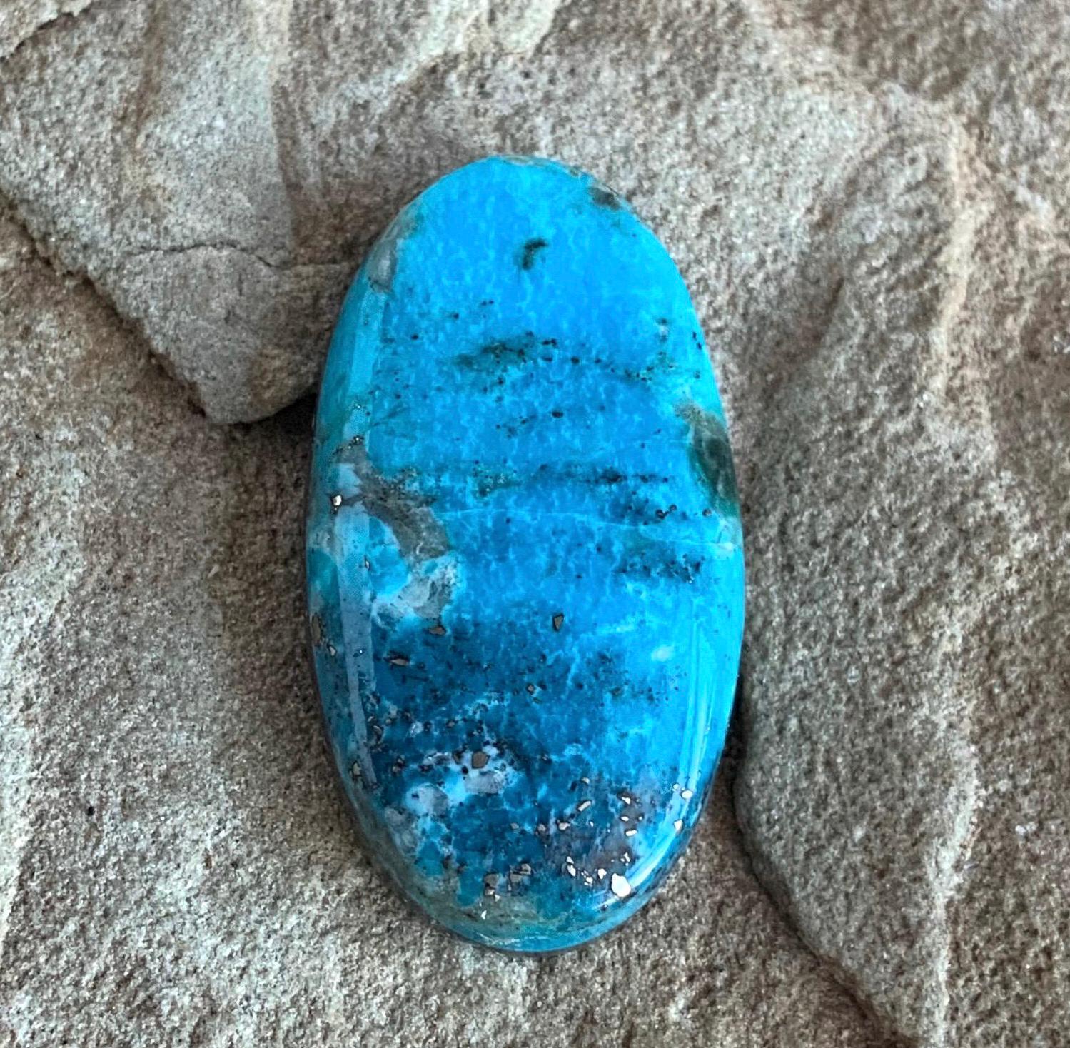 Beautiful Ithaca Peak Turquoise Oval Cabochon With Silver Pyrite and Quartz Inclusion-Arizona Gemstone #IP154