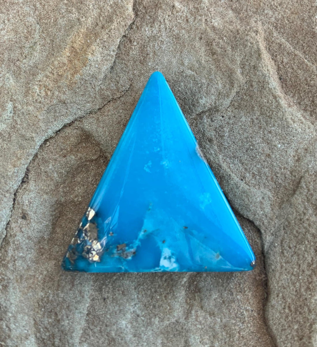 Beautiful Ithaca Peak Turquoise Blue High Grade Triangle Cabochon With Pyrite