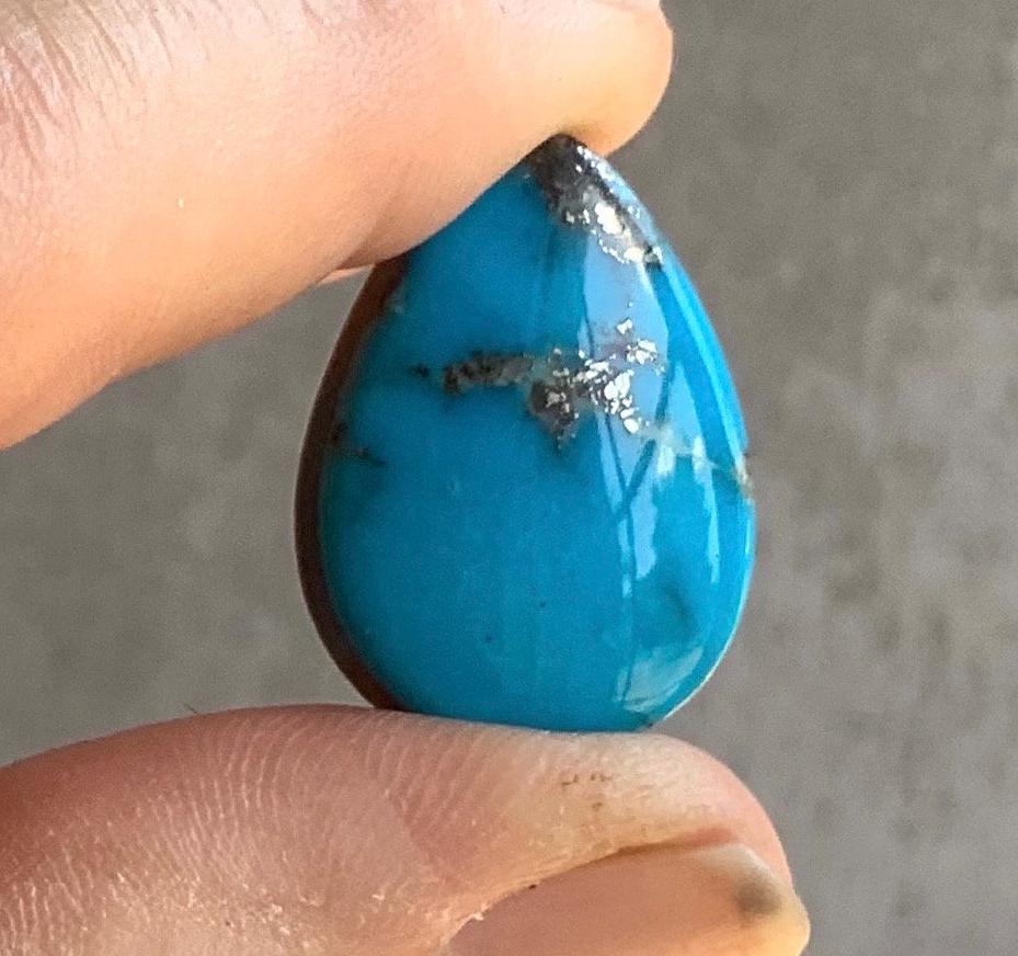 Ithaca Peak Turquoise High Grade Teardrop Cabochon With Pyrite #110