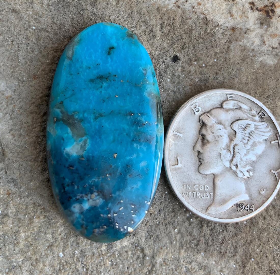 Beautiful Ithaca Peak Turquoise Oval Cabochon With Silver Pyrite and Quartz Inclusion-Arizona Gemstone #IP154