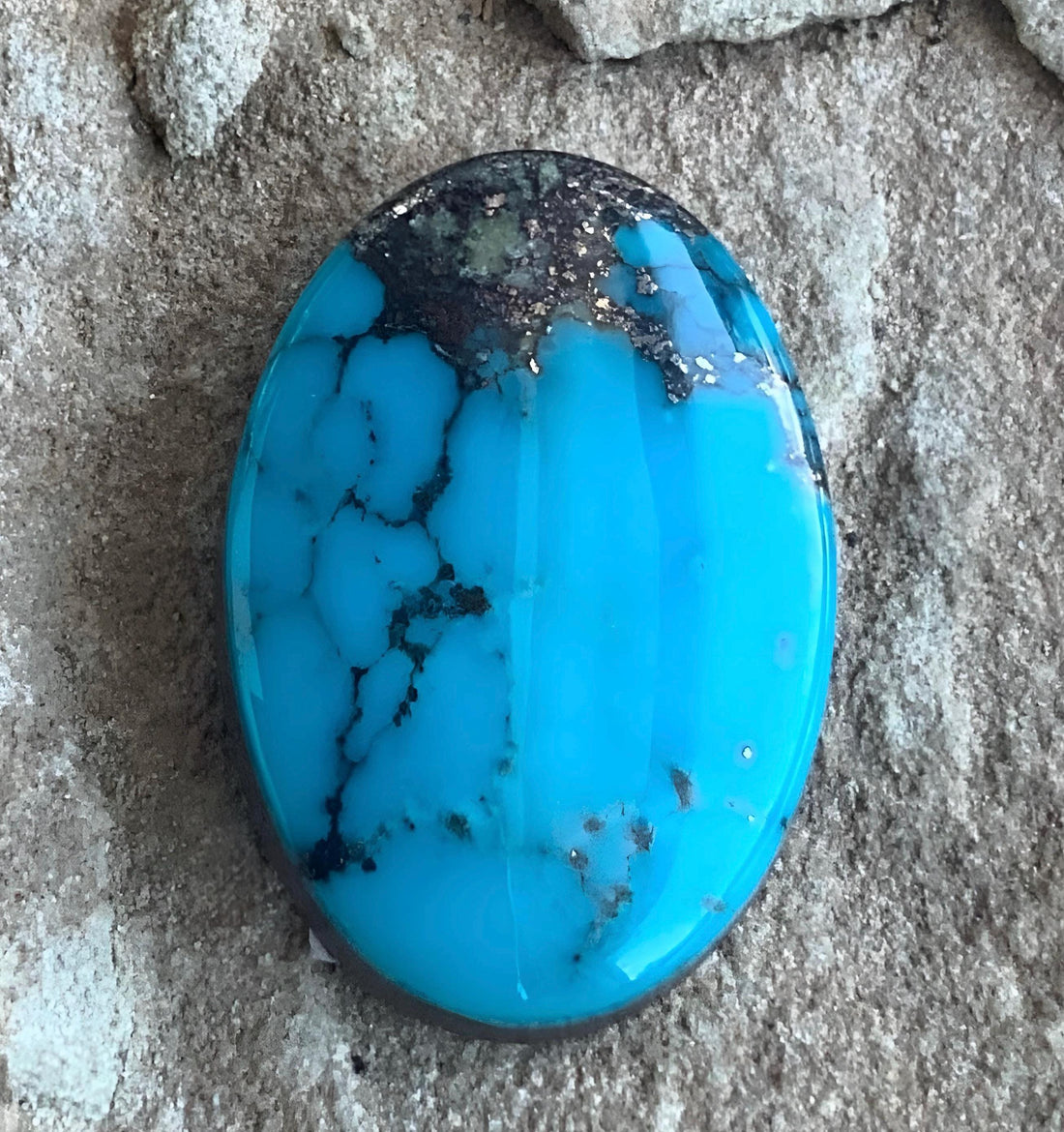 Ithaca Peak Turquoise High Grade Oval Cabochon With Silver Pyrite & Quartz Inclusions #IP102