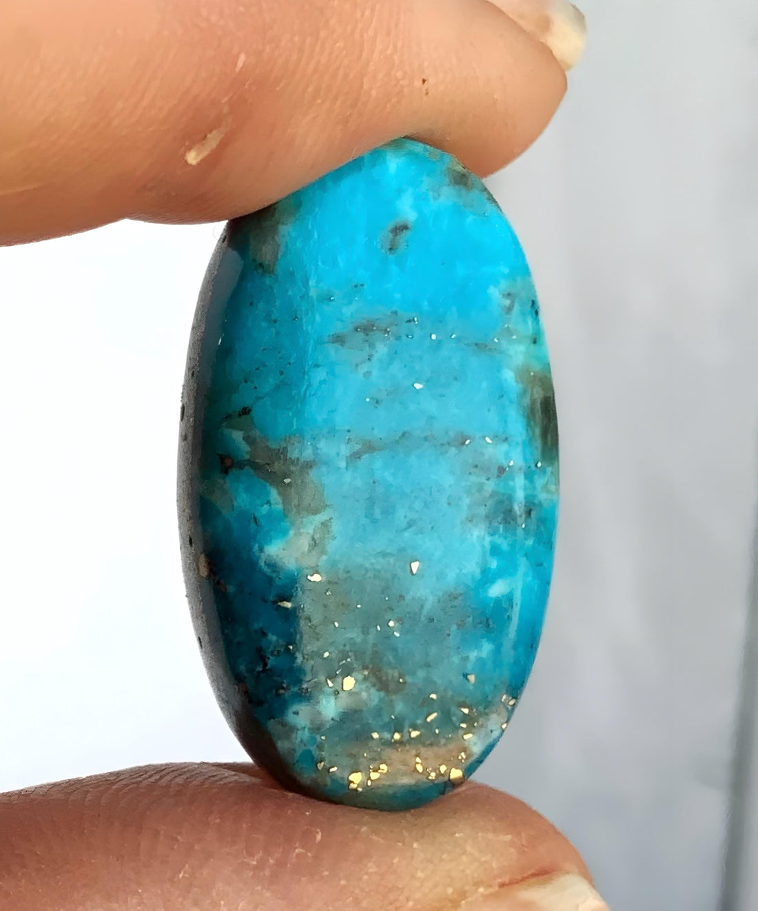 Beautiful Ithaca Peak Turquoise Oval Cabochon With Silver Pyrite and Quartz Inclusion-Arizona Gemstone #IP154