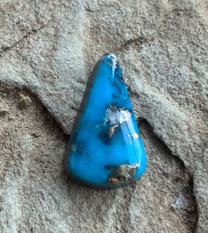 High Grade Blue Ithaca Peak Turquoise Oval Cabochon With Pyrite #IP151