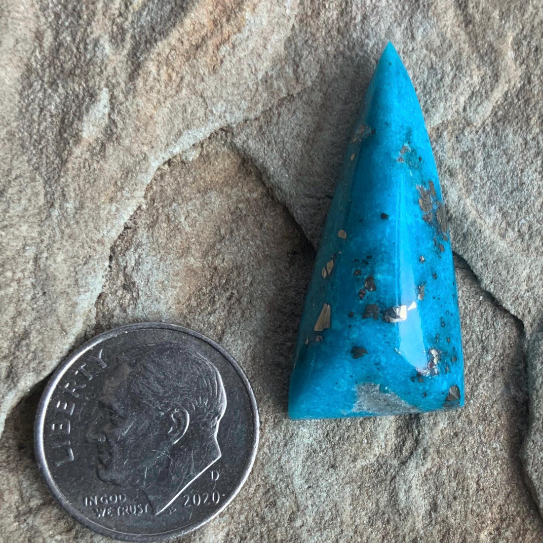 Gorgeous Blue Morenci Turquoise Triangular Cabochon with Pyrite