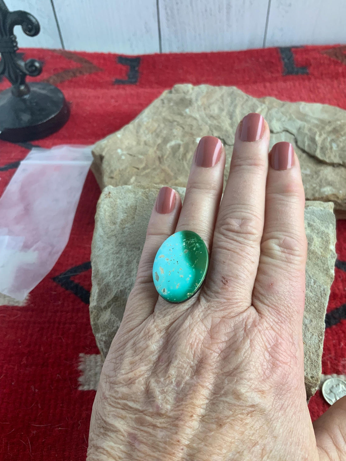 Beautiful Royston Turquoise Two Tone Green Large Oval Cabochon #R12