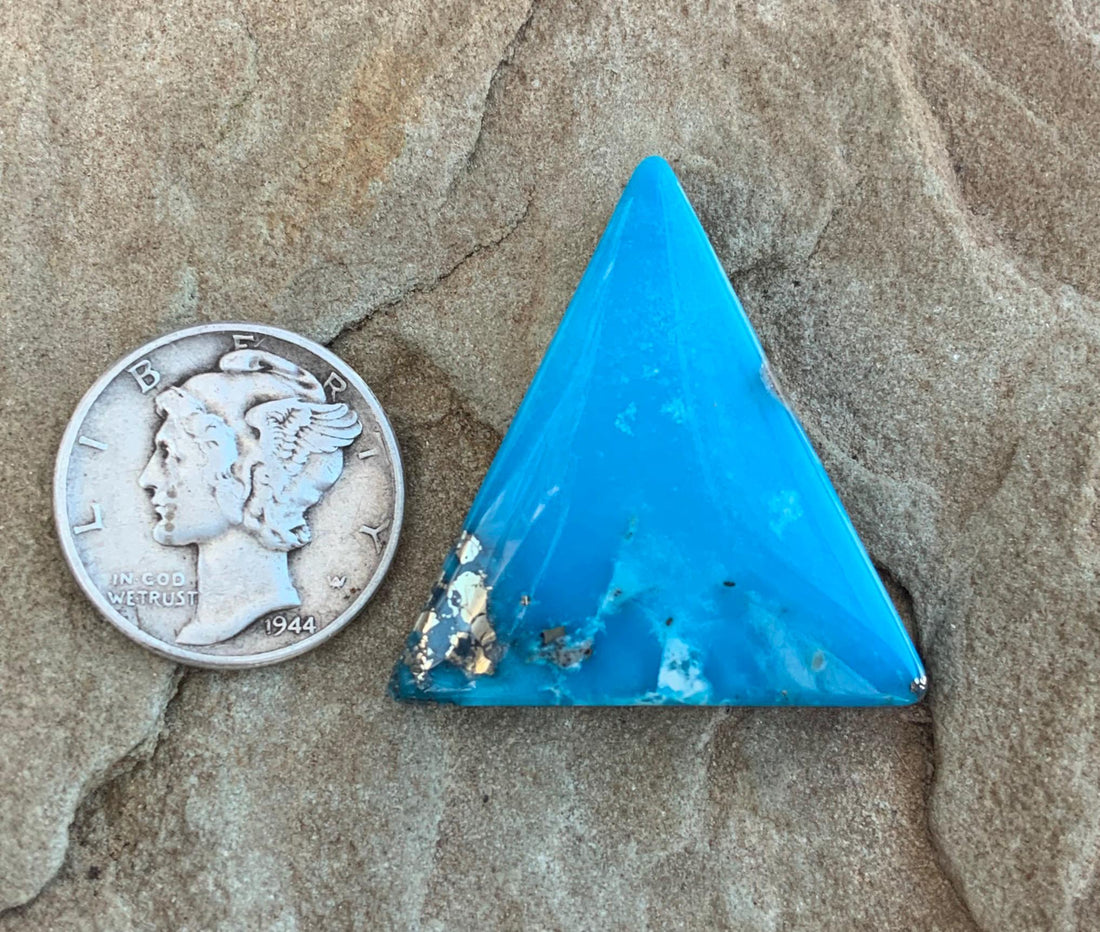 Beautiful Ithaca Peak Turquoise Blue High Grade Triangle Cabochon With Pyrite