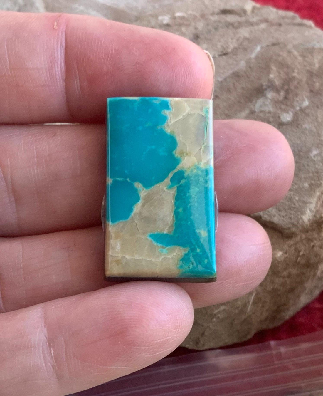 Beautiful Blue Royston Turquoise Rectangular Cabochon with Quartz Inclusions #R07