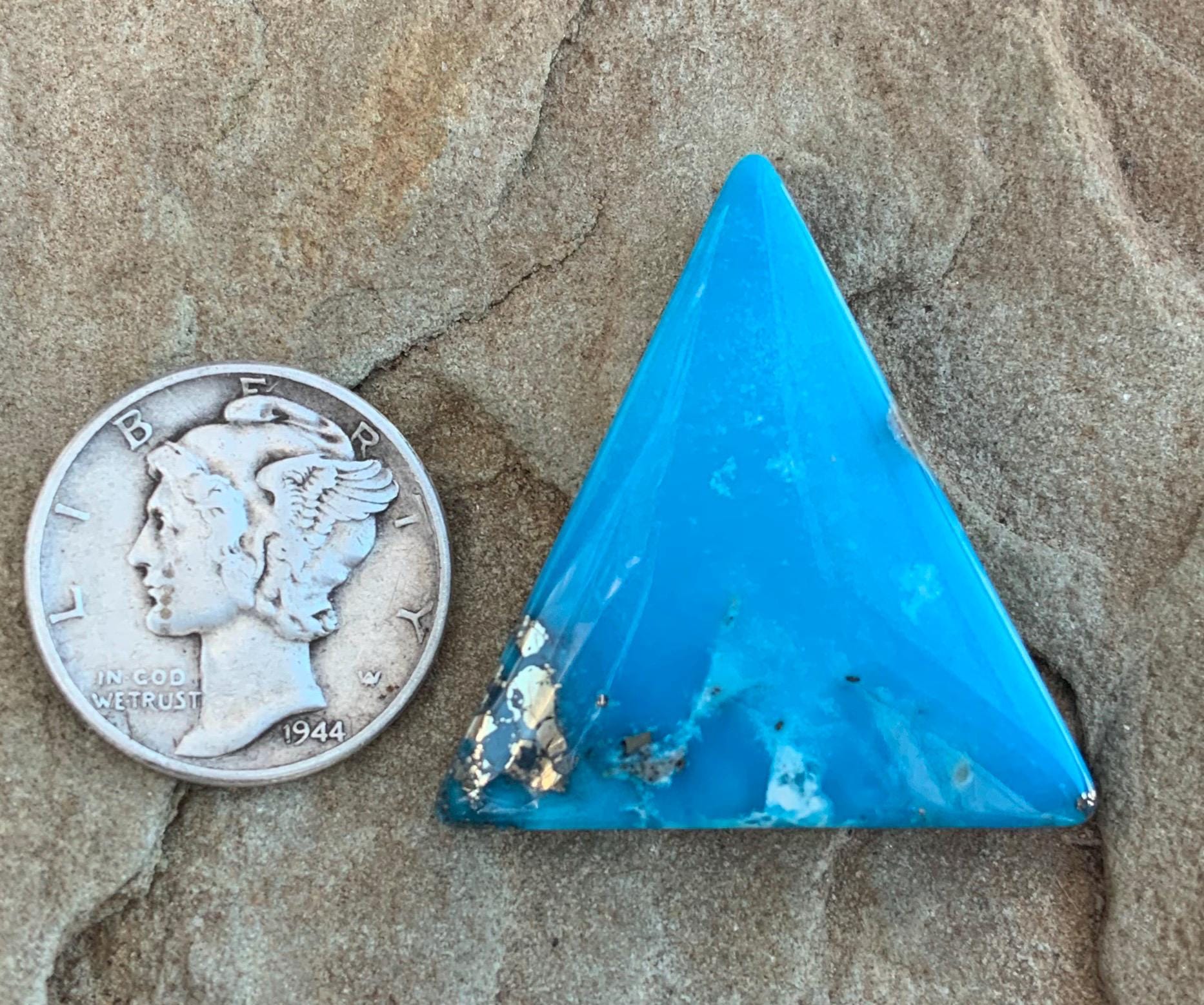 Ithaca Peak Turquoise Blue High Grade Triangle Cabochon With Pyrite #IP107