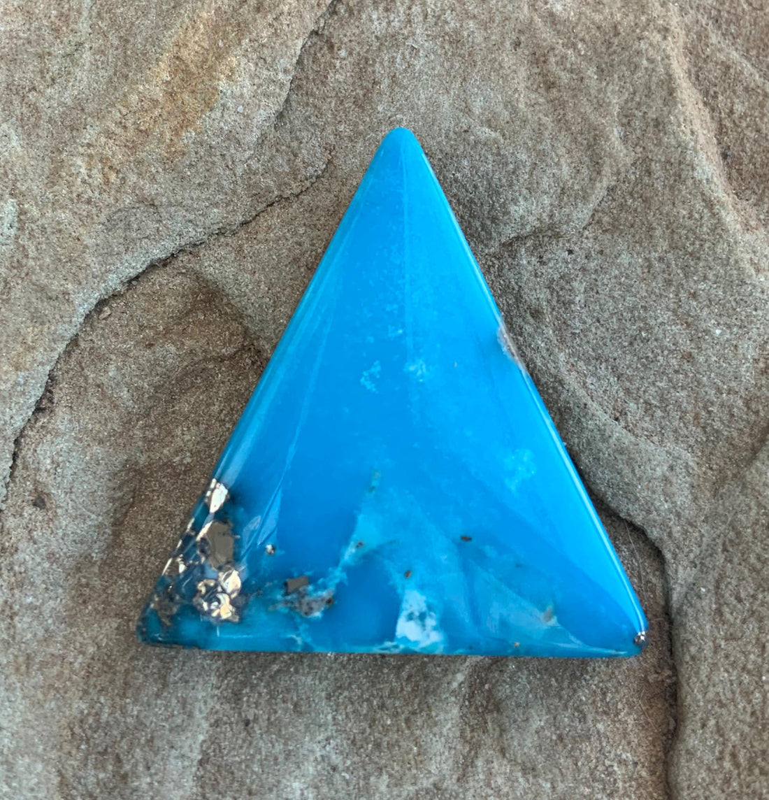 Beautiful Ithaca Peak Turquoise Blue High Grade Triangle Cabochon With Pyrite