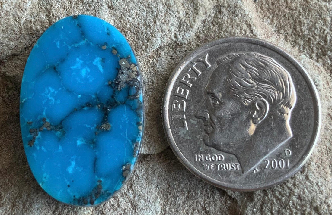 Ithaca Peak Turquoise High Grade Oval Cabochon With Silver Pyrite #105