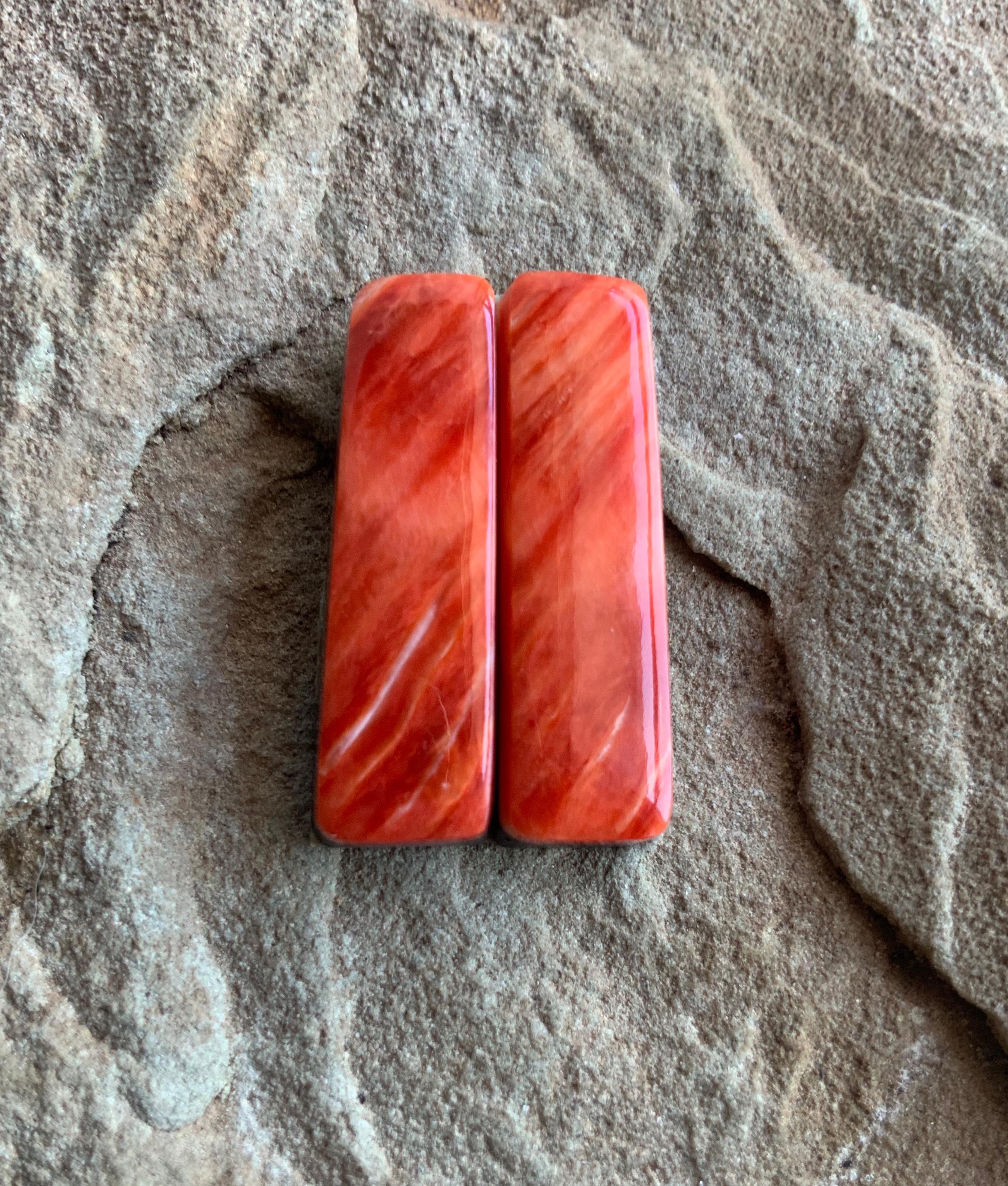 Orange Spiney Oyster Rectangular Earring Cabochons
