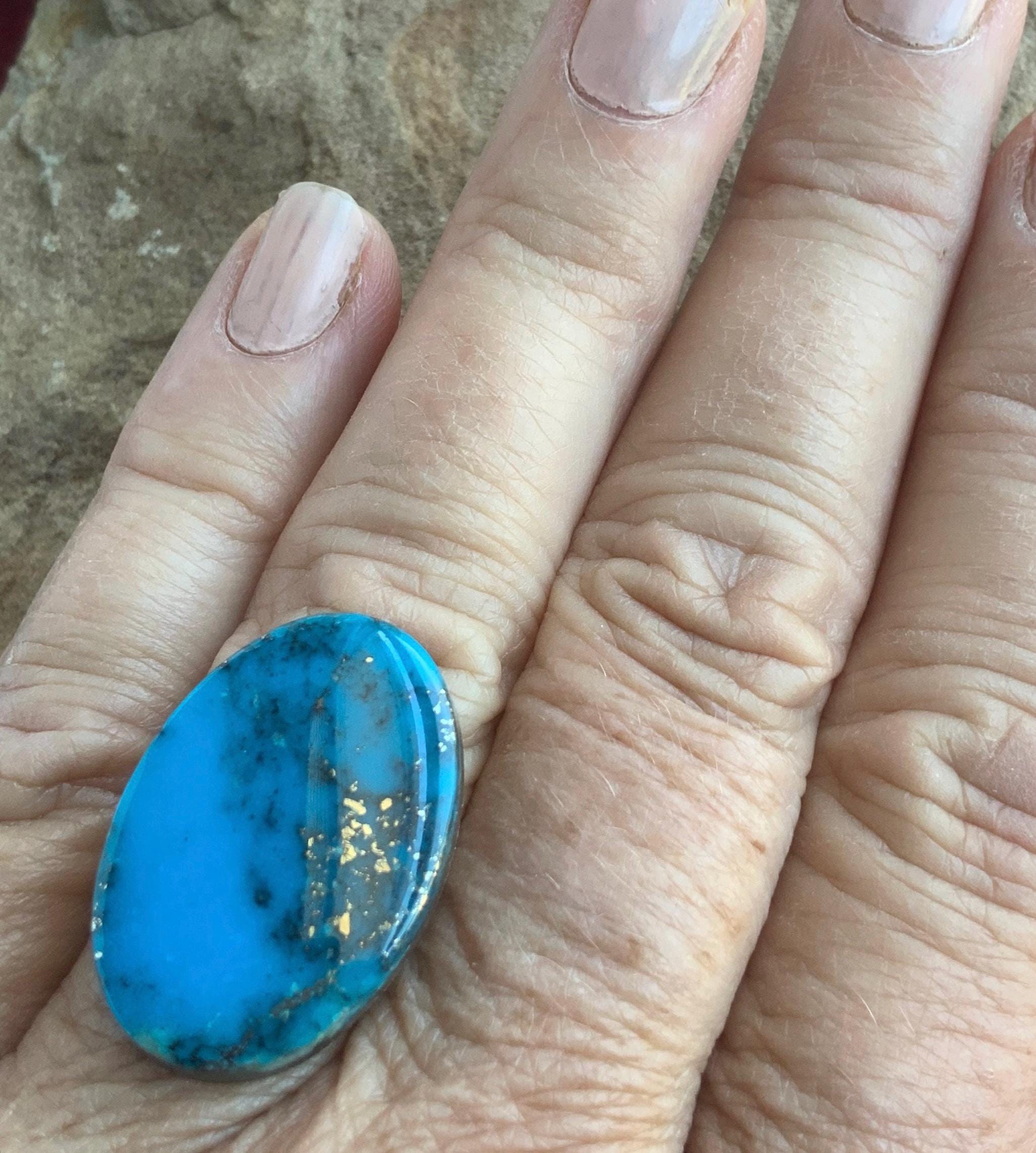 Ithaca Peak Turquoise High Grade Blue Oval Cabochon With Silver Pyrite #IP104