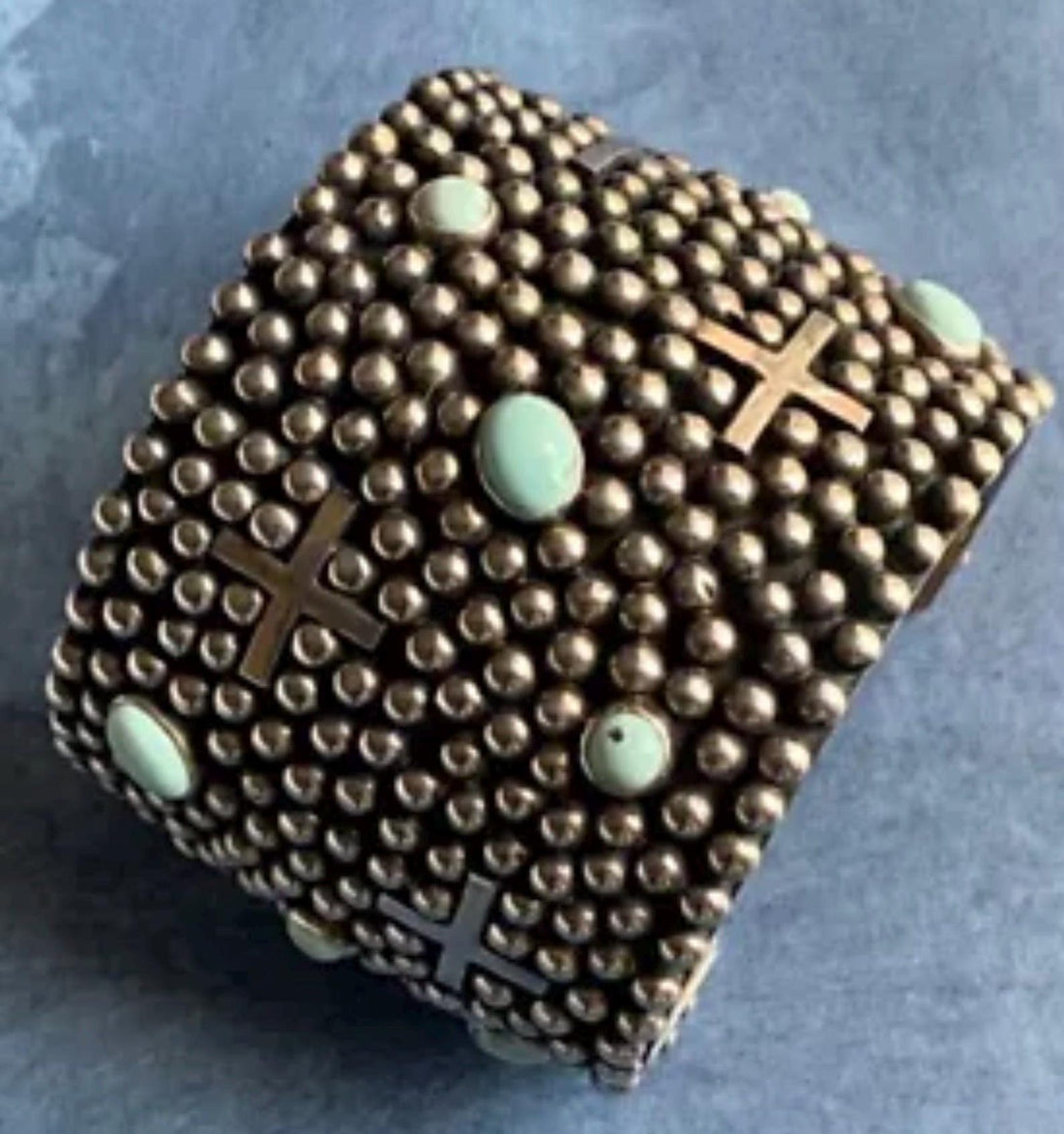 Sterling Silver Crosses And Dry Creek Turquoise Bracelet By Ronnie Willie-Navajo