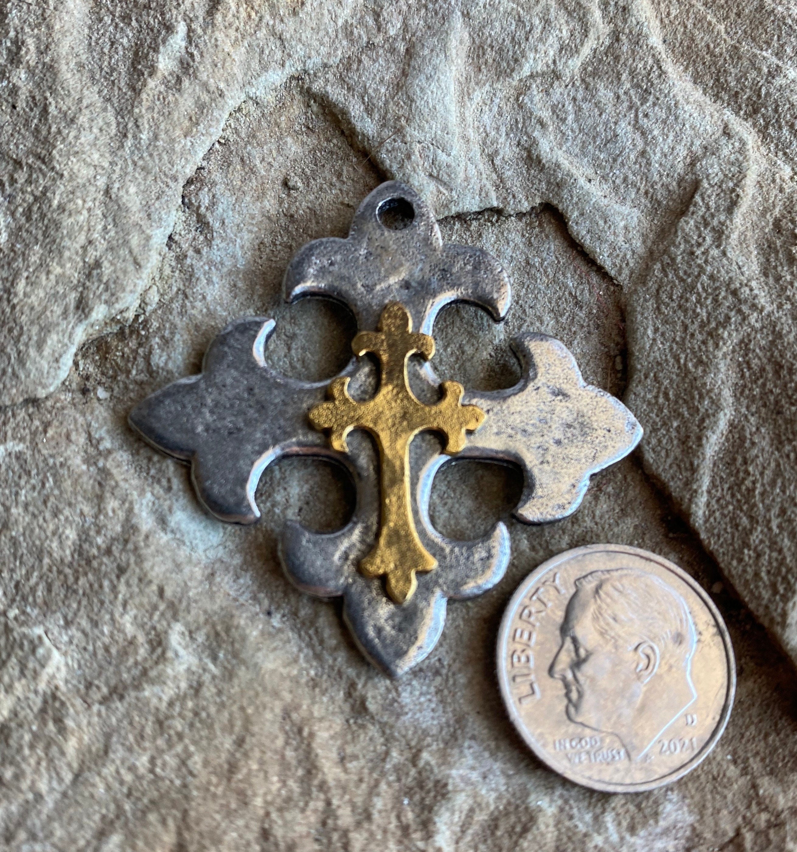 Hammered Celtic Maltese Pewter Cross Pendant With Gold Cross Overlay