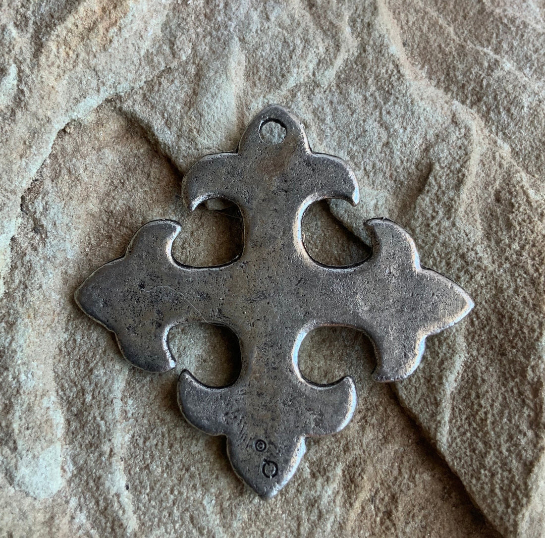 Hammered Celtic Maltese Pewter Cross Pendant With Gold Cross Overlay