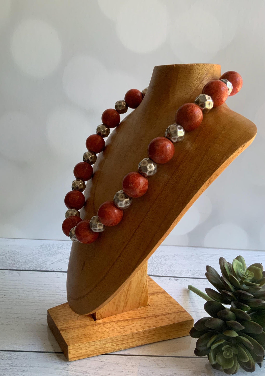 Coral And Sterling Silver Beaded Statment Necklace