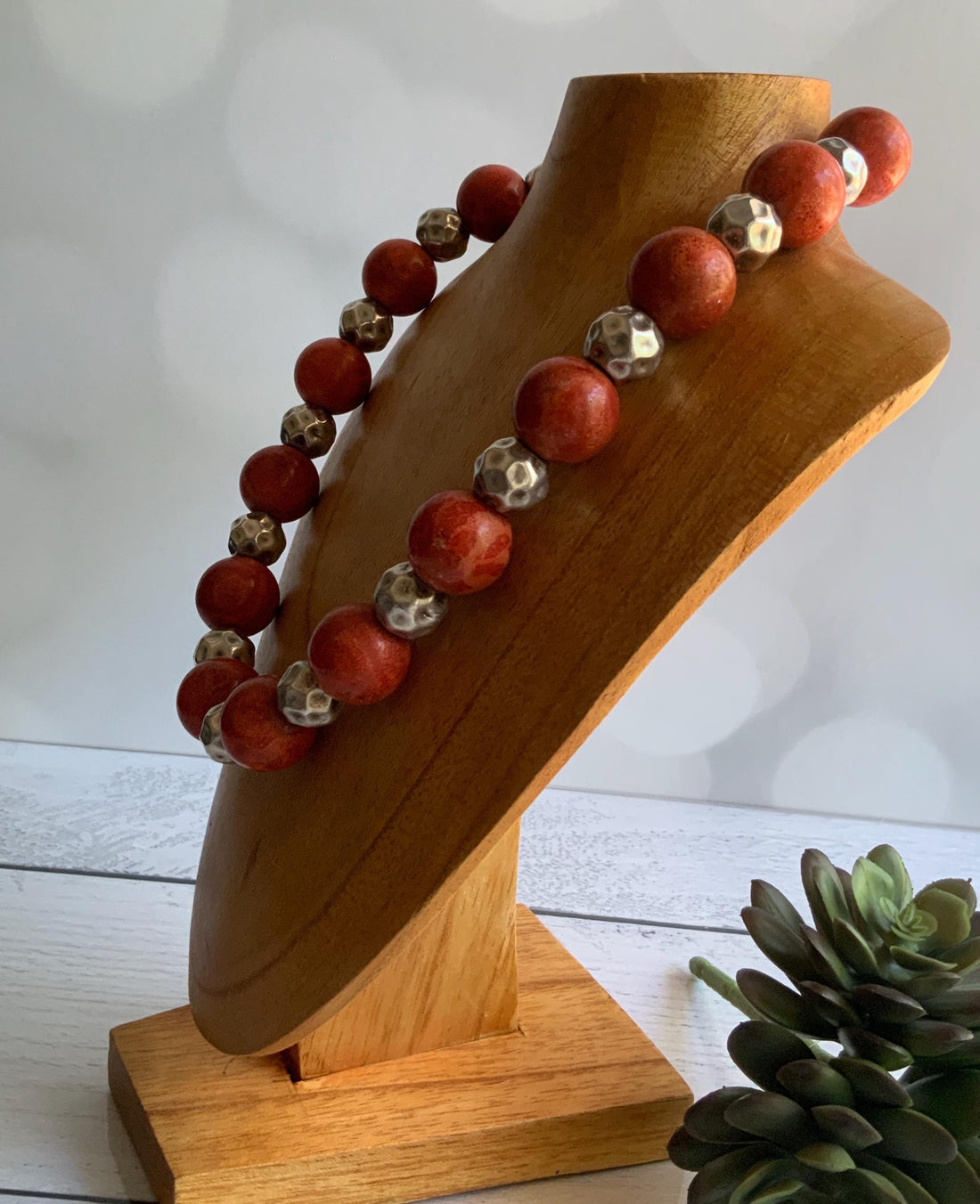 Coral And Sterling Silver Beaded Statment Necklace