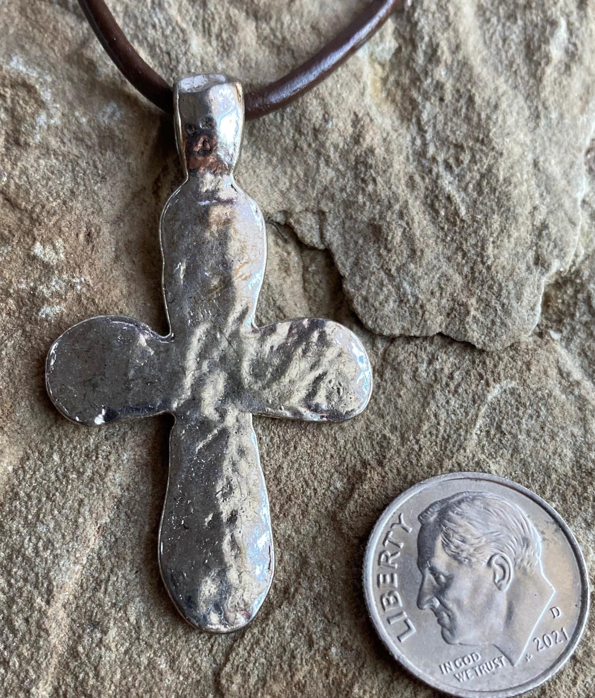 Silver Rustic Hammered Pewter Cross Pendant