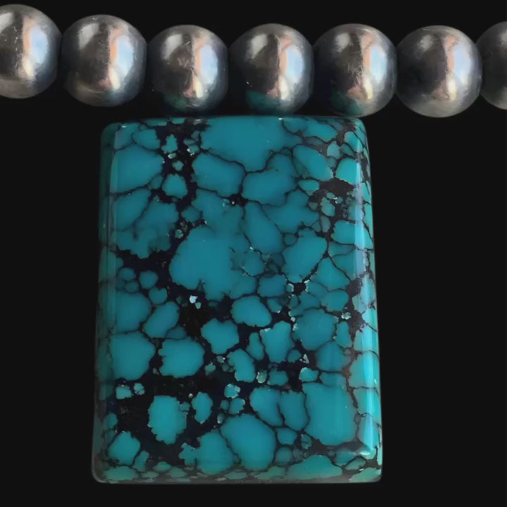 Bao Canyon Turquoise Rectangular Cabochon- Blue with Black Matrix
